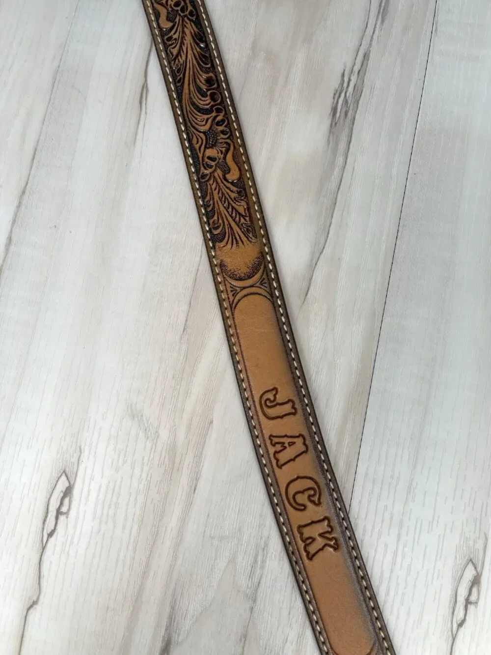 VTG Sz 35 Brown Hand Tooled Leather Western Belt Personalized JACK 1.5